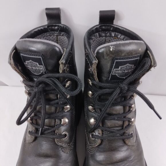 HARLEY-DAVIDSON Lace Up Chukka Boots Black Metal Emblem Grunge Rock Women's 7.5 - Picture 6 of 16